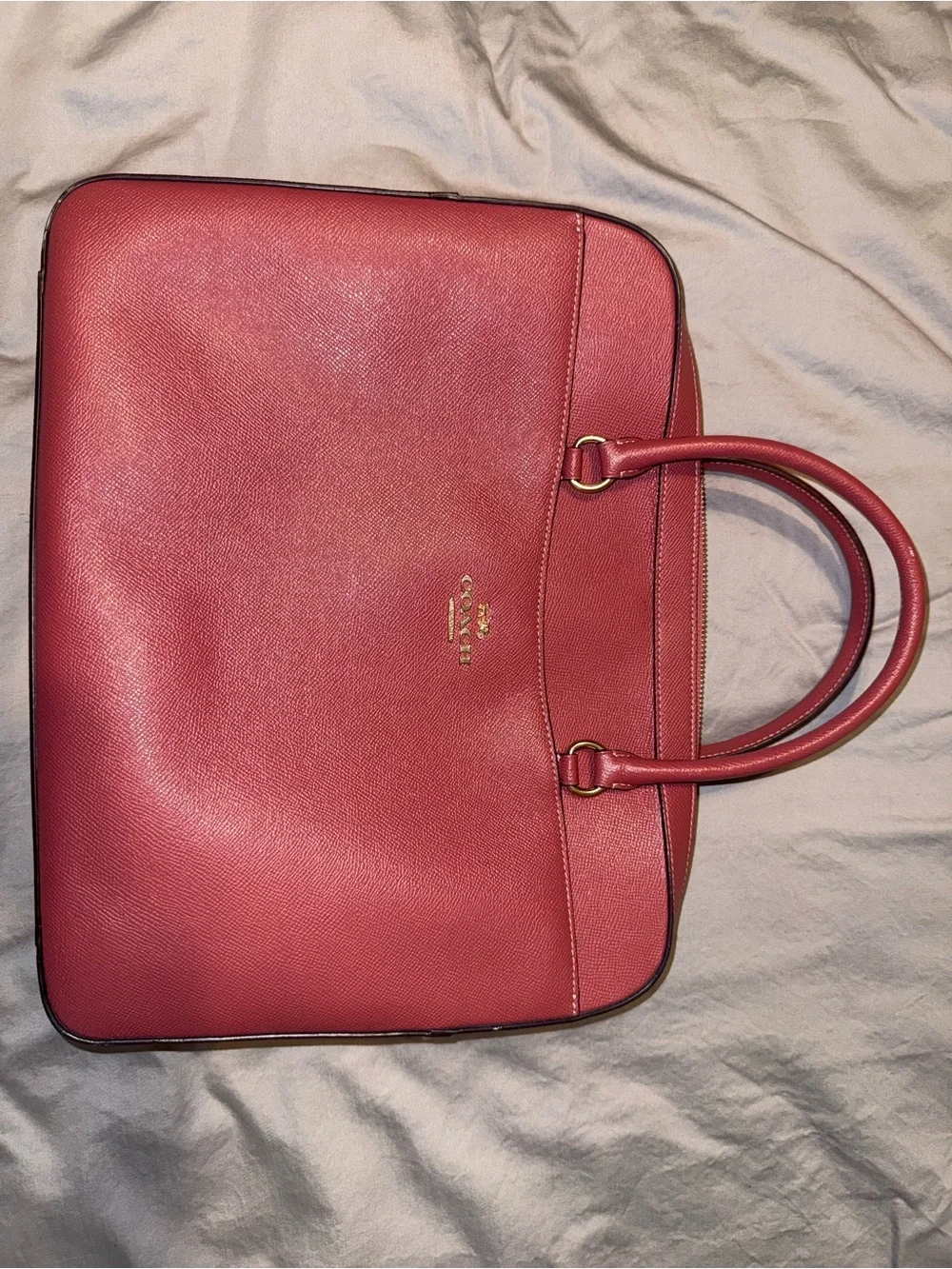 Coach Burgundy Saffiano Leather Structured Tote